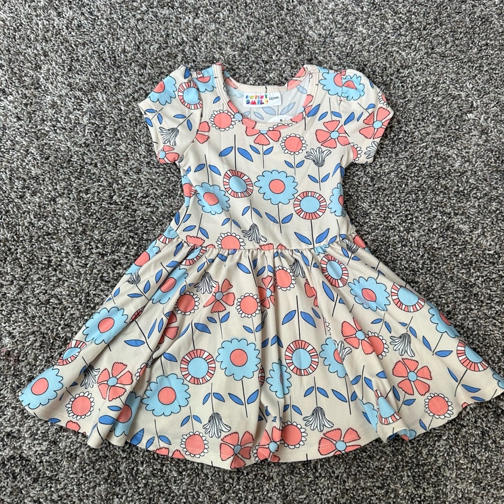 Dot Dot Smile tan flower dress size 12-24 months new with tags